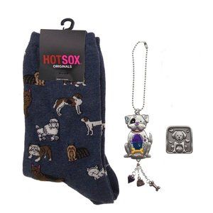 Womens Hot Sox Dog Socks All you need is love Charm Chain 3D Bones Bowl Heart